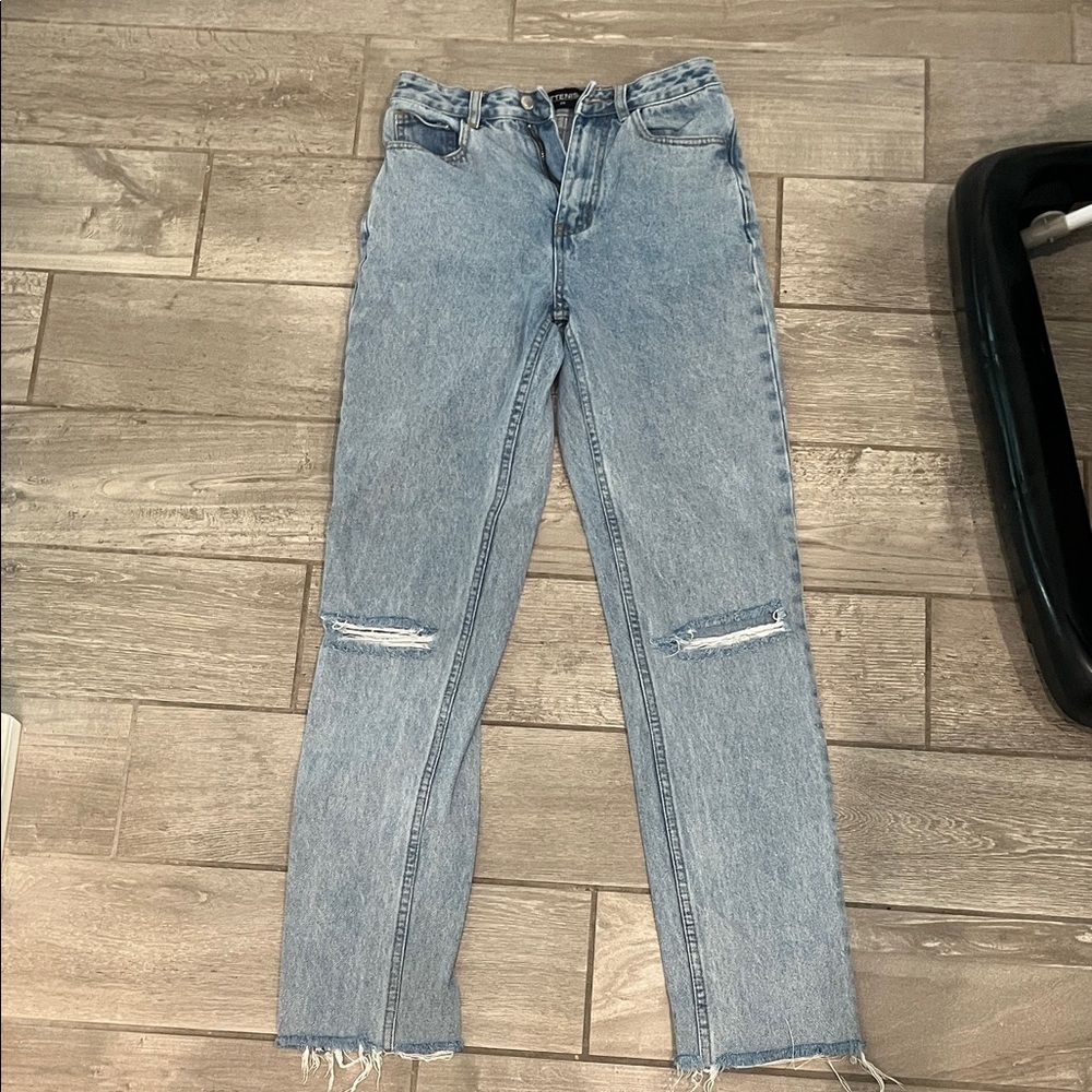 Kittenish Light Blue Distressed Straight Leg Jeans